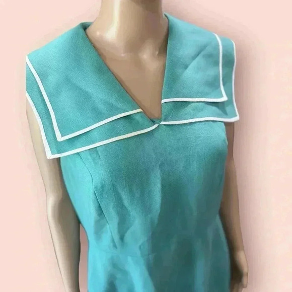 Vintage sea foam green Moycashel Linen Mid Century fit n flare dress-XL - Picture 5 of 7
